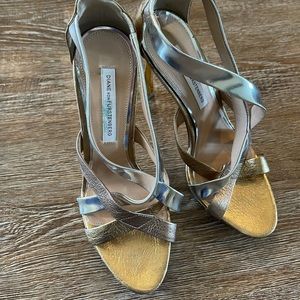 Diane Von Furstenberg Gold & Silver Strappy Heels Size‎ 6